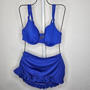 Jantzen Royal Blue Bikini Top 38D Skirted Bottom 14 Swim Set Ruffle Hem